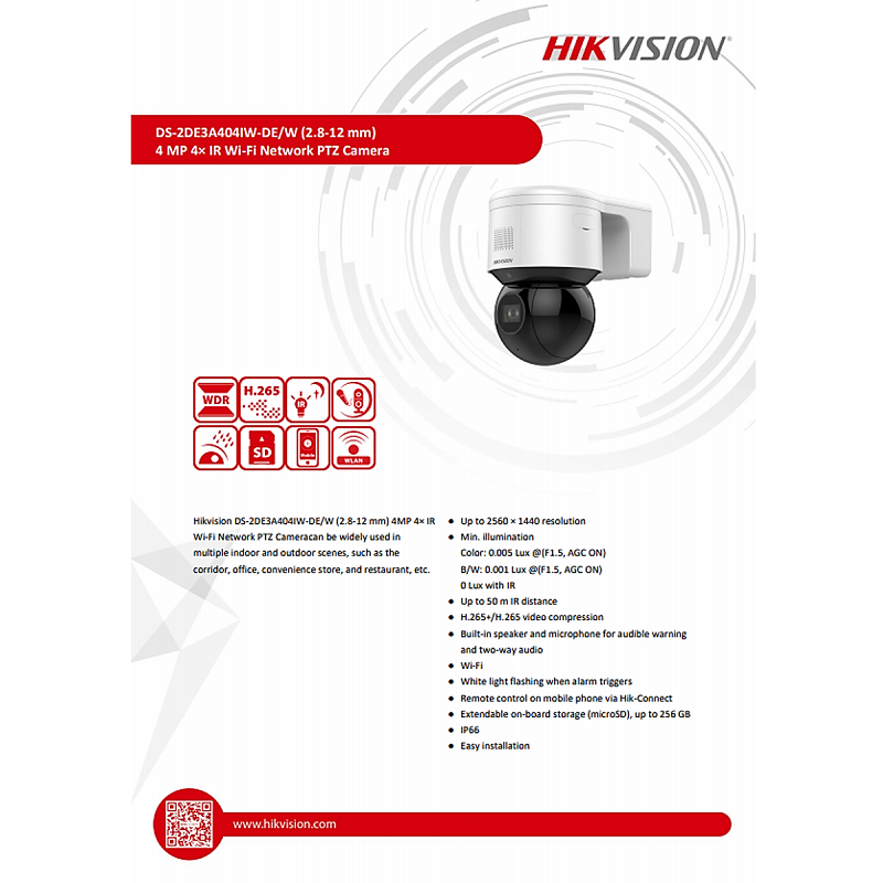 Hikvision Wifi DS-2DE3A404IW-DE/W (2.8-12 mm) 4MP 4X Optical Zoom IR WiFi Network PTZ IP Camera
