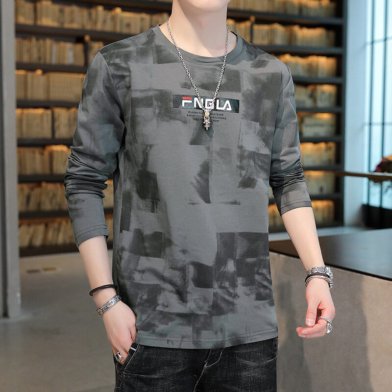 t shirt Men Long Sleeve New Korea Style Plus Size Print t-shirts Clothes Fashion Tops Causal Oversize Korean Style Tees