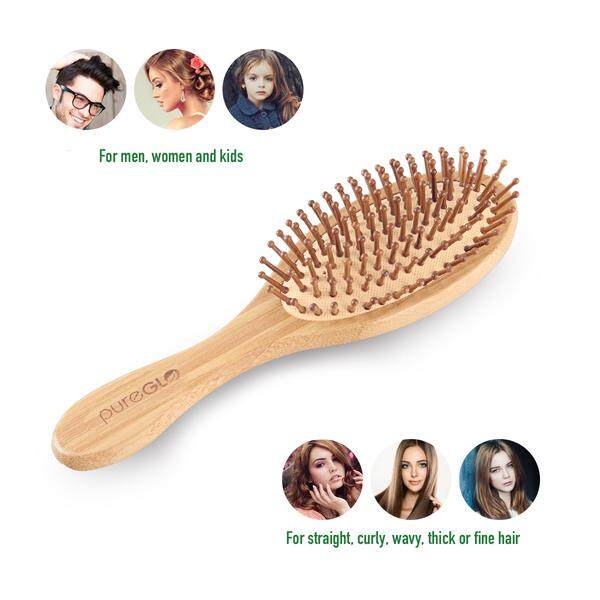 PureGLO Natural Wooden Oval Massage Bamboo paddle Hair Brush For Women And Men With Gift Box pet catmi comb dog hair comb
