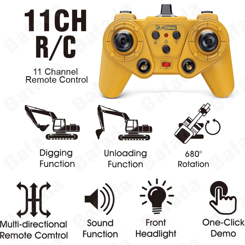 Bafada 1:20 High Simulation Remote Control Excavator RC Crawler Tractor Toy,270° Rotating Truck RC Car,6 Channel Construction Vehicle with Flashing Lights