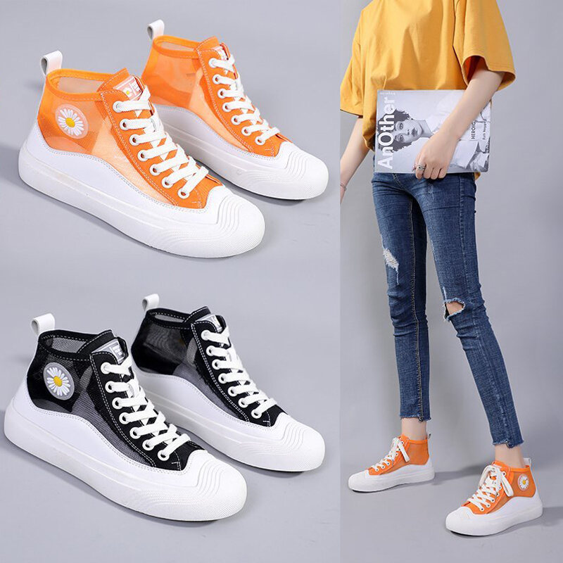 Hong Kong Popular Brand Fashion Daisy Hight-top Canvas White Shoes Female Korean-style New Style Breathable Mesh Sports Casual Board Shoes