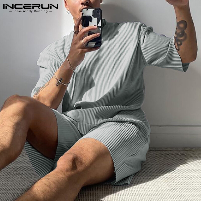 INCERUN Mens Shorty Tracksuit Short Sleeve T Shirt & Shorts Loungwear Gym Sport Sets Suit (Western Style)