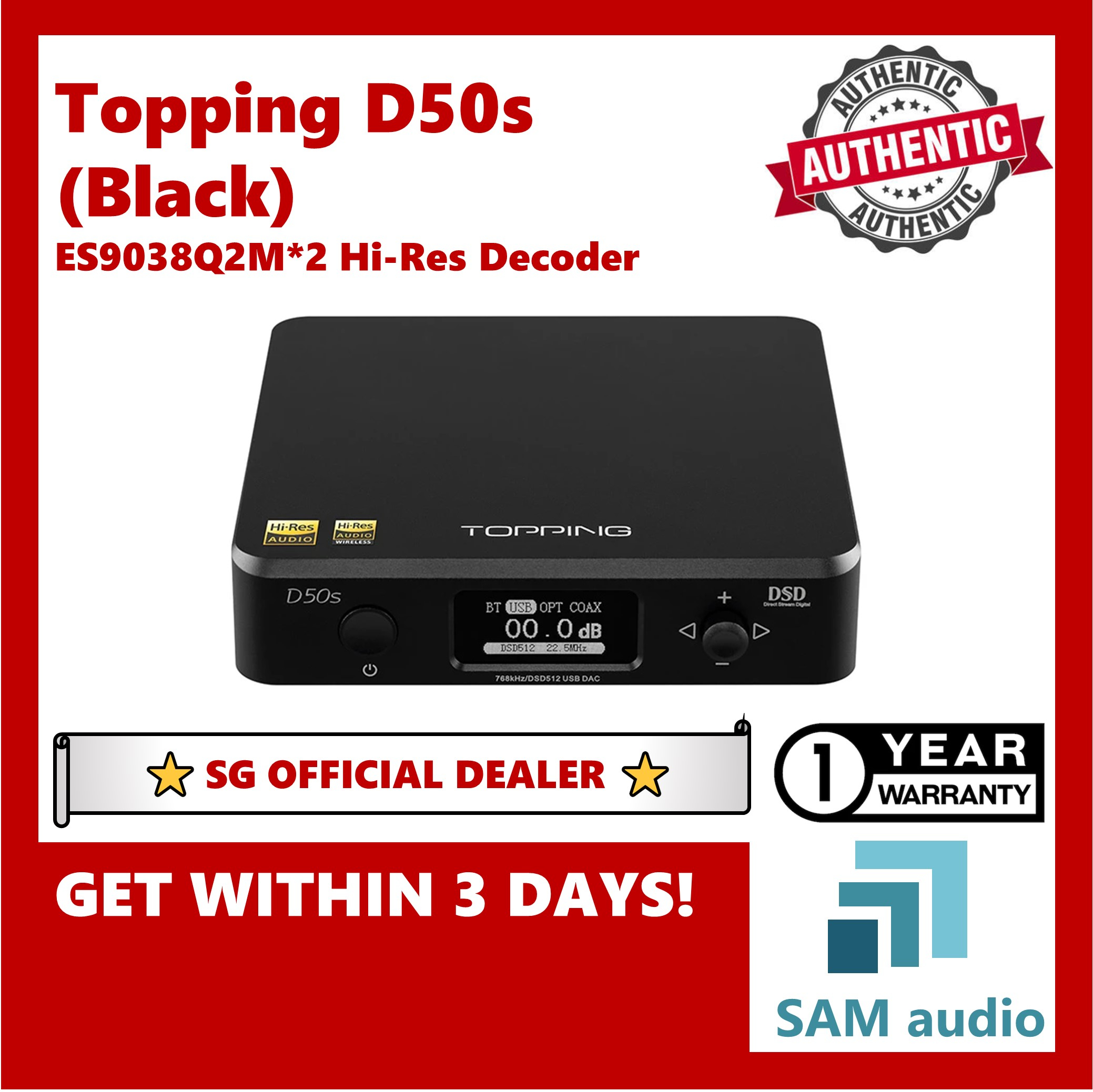 TOPPING D50s, Dual ES9038Q2M DAC, LDAC Bluetooth, Hifi Audio