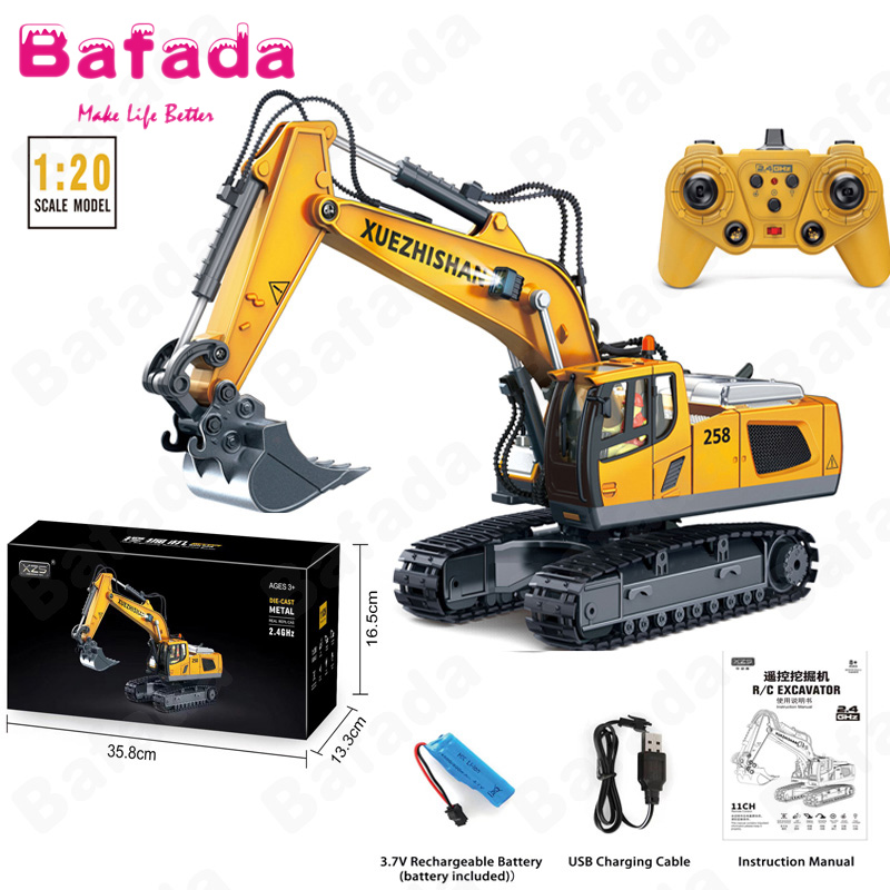 Bafada 1:20 High Simulation Remote Control Excavator RC Crawler Tractor Toy,270° Rotating Truck RC Car,6 Channel Construction Vehicle with Flashing Lights