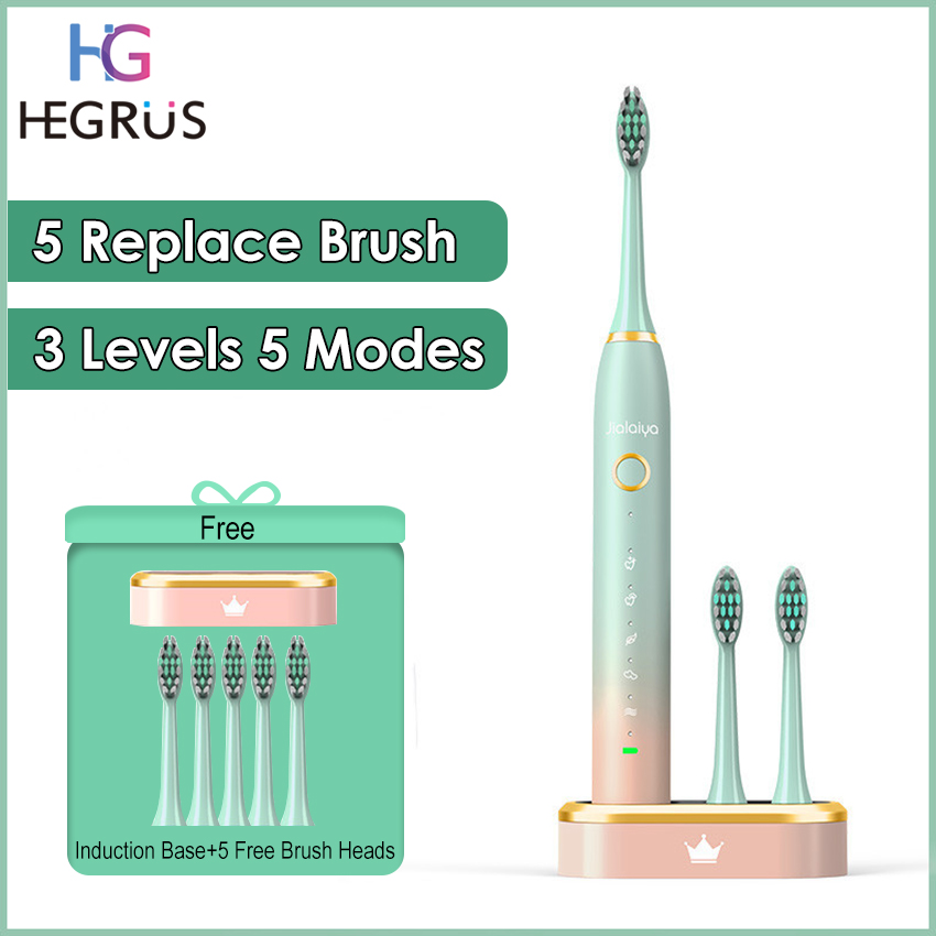 HEGRUS Electric Toothbrushes Sonic Electric Toothbrush IPX8 Waterproof USB Rechargeable Toothbrush Electric Toothbrush Tartar Remover Portable Sonic Remover Personal Household Dental Care with 5 Repla