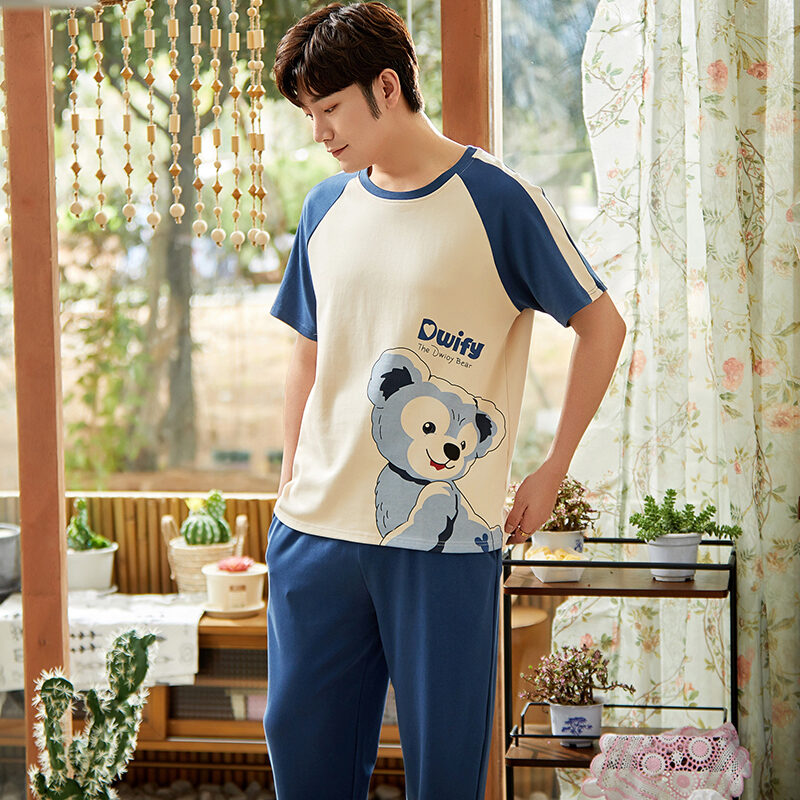 Good Goods Men's Pajamas Summer Cotton Thin Pajamas Men's Summer Short-Sleeved Trousers Purple Non-Pilling Spring Homewear