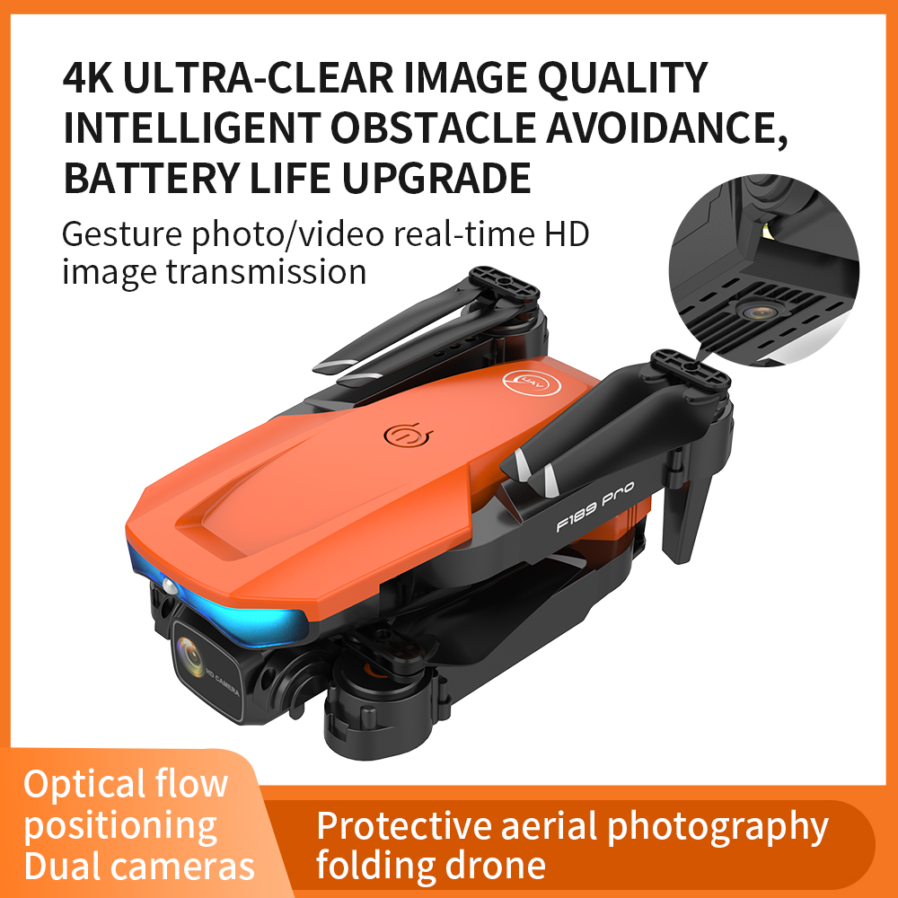 Tongjia F189PRO drone with camera, remote control four-axis drone, with 4k high-definition camera, suitable for beginners, WiFi FPV real-time video, high-altitude hover, optical flow fixed height,
