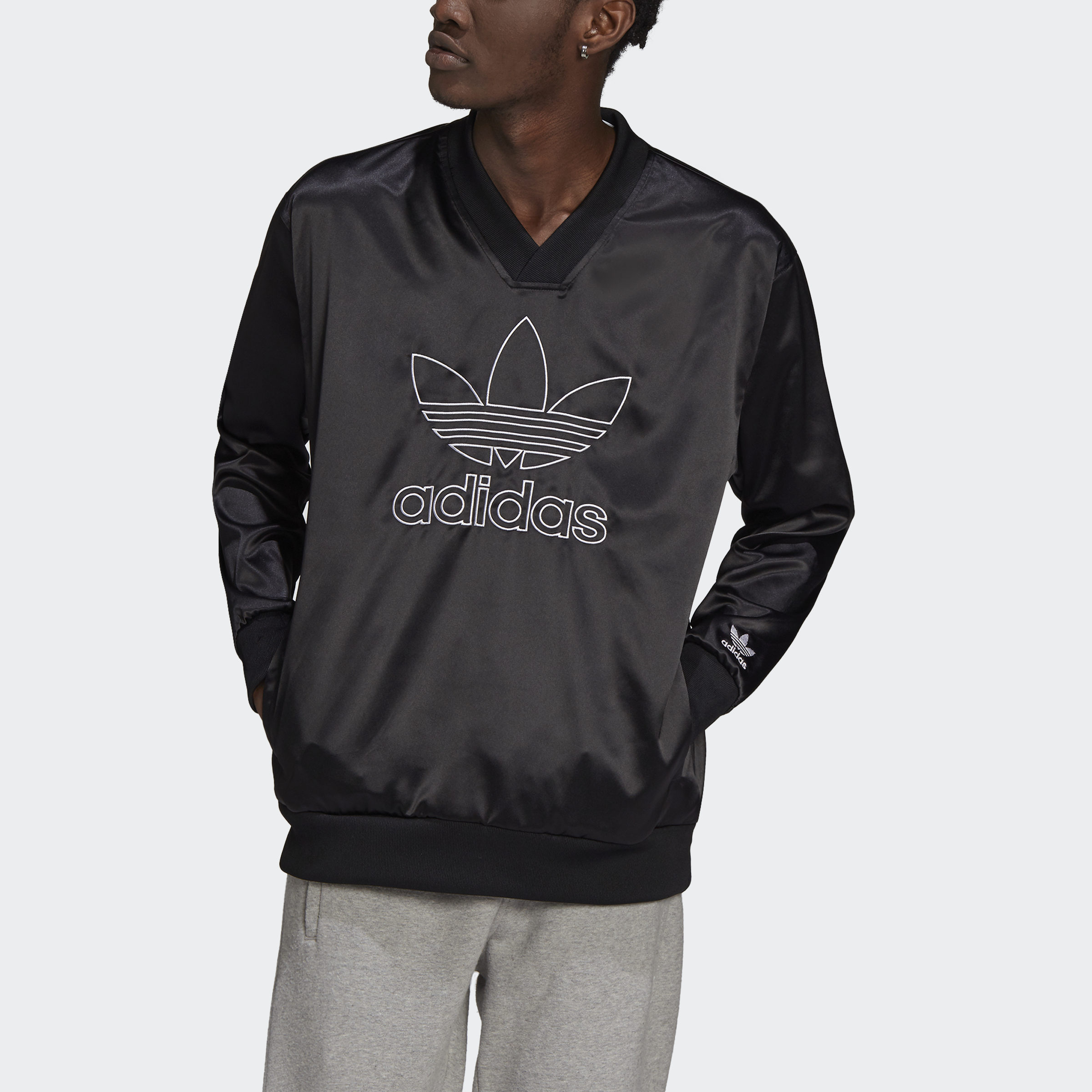 adidas ORIGINALS Adicolor Classics Trefoil Satin V-Neck Jersey Men Black