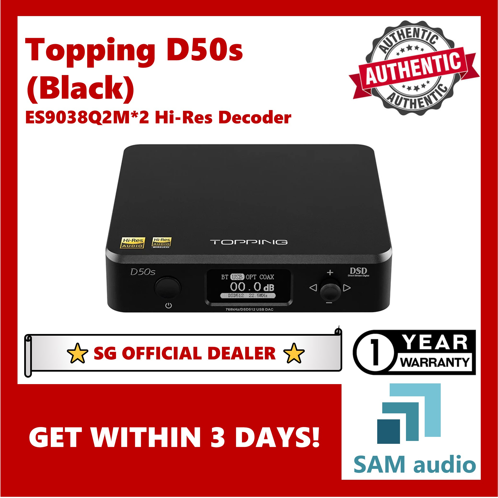 TOPPING D50s, Dual ES9038Q2M DAC, LDAC Bluetooth, Hifi Audio