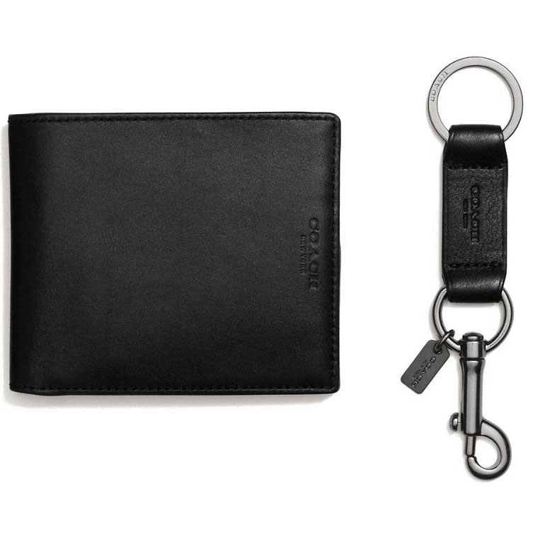 Coach Men Men Wallet In Gift Box Compact Id Wallet In Sport Calf Leather Black