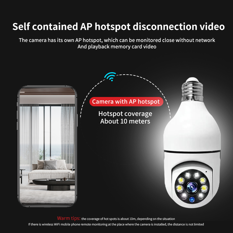 【360° panorama】camera cctv camera for home wireless with voice light bulb camera connect to cellphone night vision 1080p hd ip camera 360° rotation two-way intercom Remote monitoring mini camera IP S