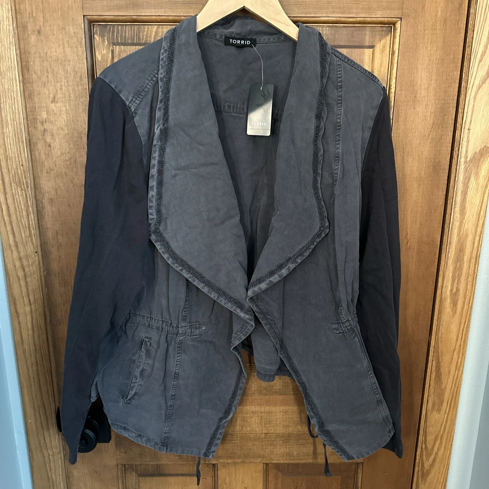 New Torrid 3X Drape Front French Terry Jacket Silver Grey 3 Fall Office Open